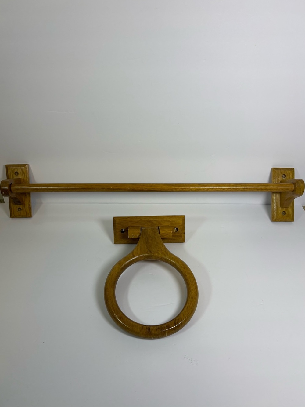 Vintage Honey Oak Towel Bar And Towel Ring Bathroom Accessories Cottagecore Wood